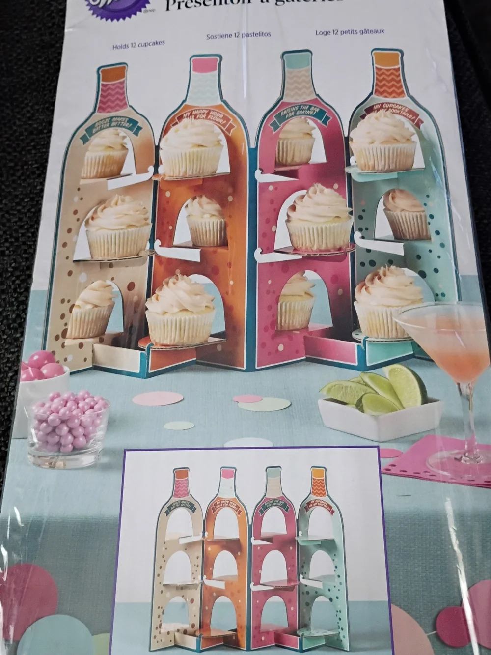 Wilton Bottle-Shaped Cupcake Display - Pink, Teal, Orange, Cream